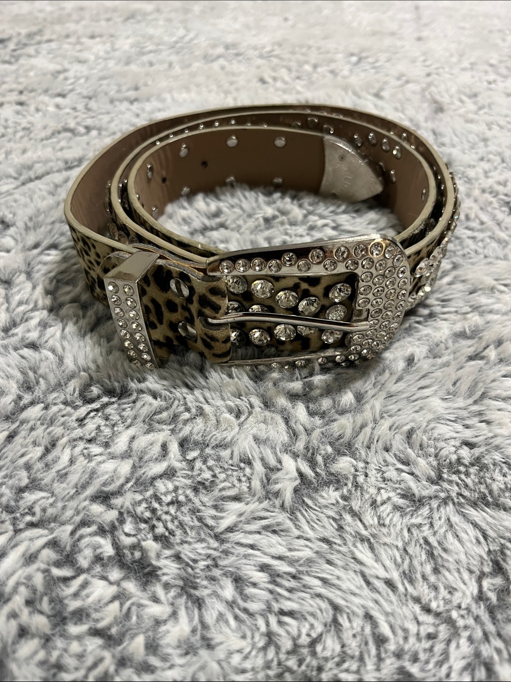 Leopard Print Rhinestone Buckle Women's Belt - Brown